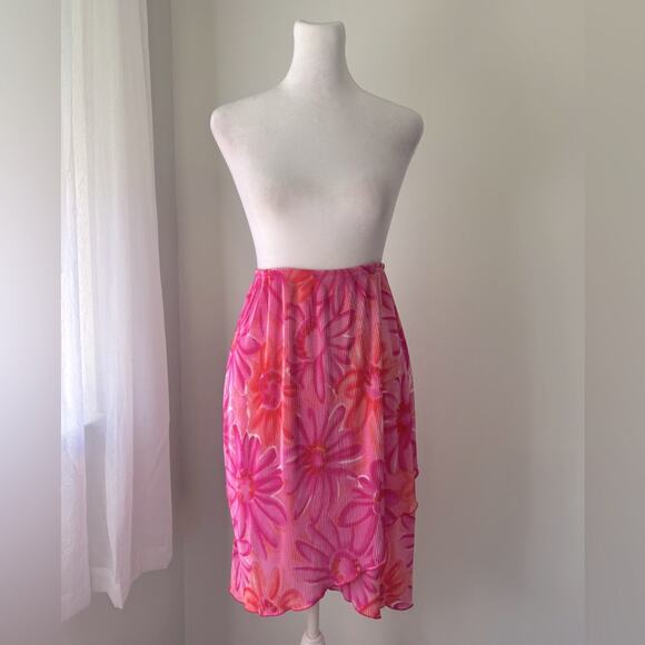 Vintage Y2K Kristin Nicole Pink & Orange Floral Print High Low Stretchy Skirt - Picture 1 of 8